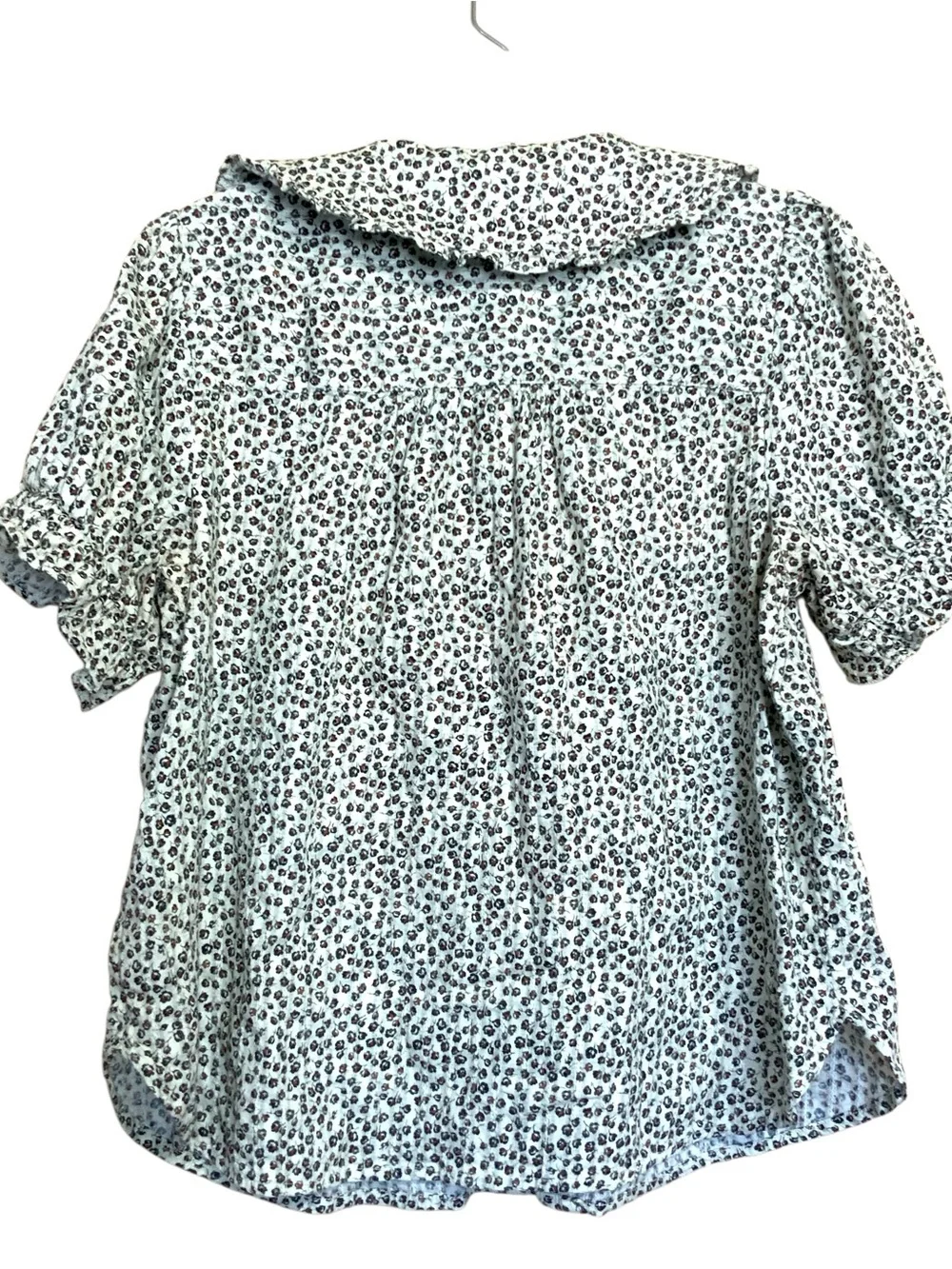 Anthropologie Cream and Black Leopard Print Puff Sleeve Blouse